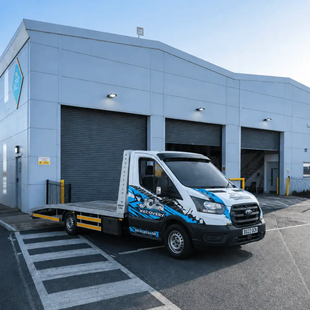 NCT Transport Dublin – JC Recovery flatbed truck ready for car transport to an NCT centre